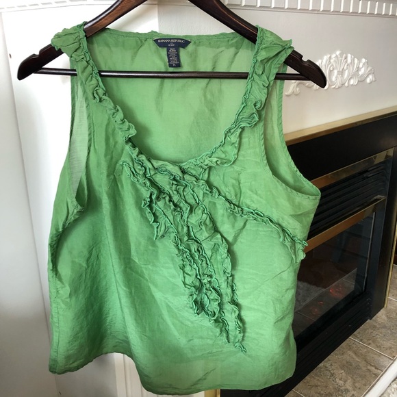 Banana Republic Silk/Cotton Tank with ruffle. Size Petite Large. Gently used. - Picture 2 of 5